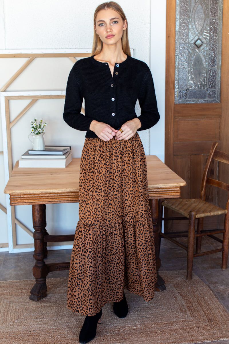 EMERSON FRY Shirred Skirt Vintage Leopard