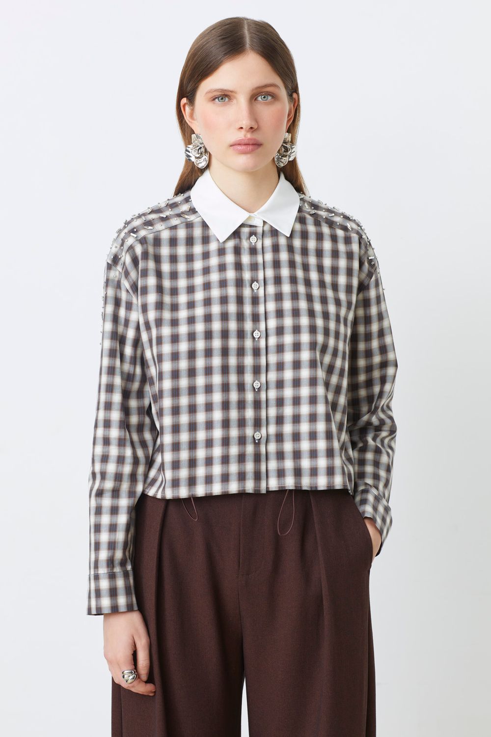 SUNCOO Luigi Plaid Button Up With Shoulder Detail
