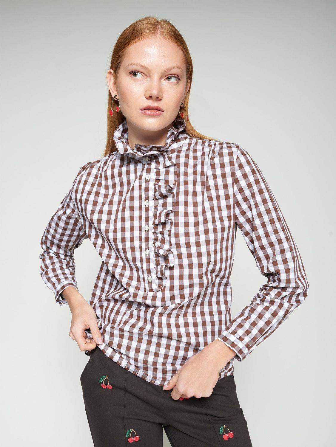 VILAGALLO Brown ruffle shirt
