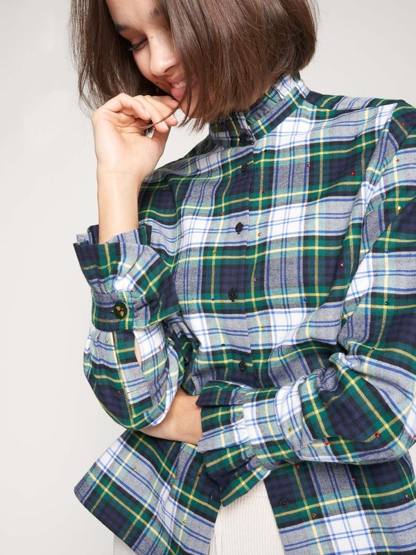 VILAGALLO Green Plaid Rhinestone shirt