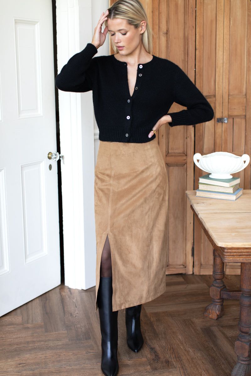 EMERSON FRY Pencil Skirt Cocoa Suede
