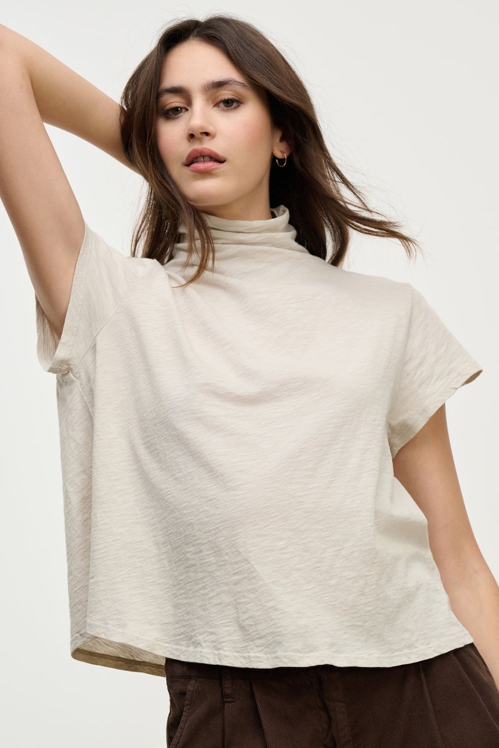 VELVET Savi  Mock Neck Crop Top Cookie