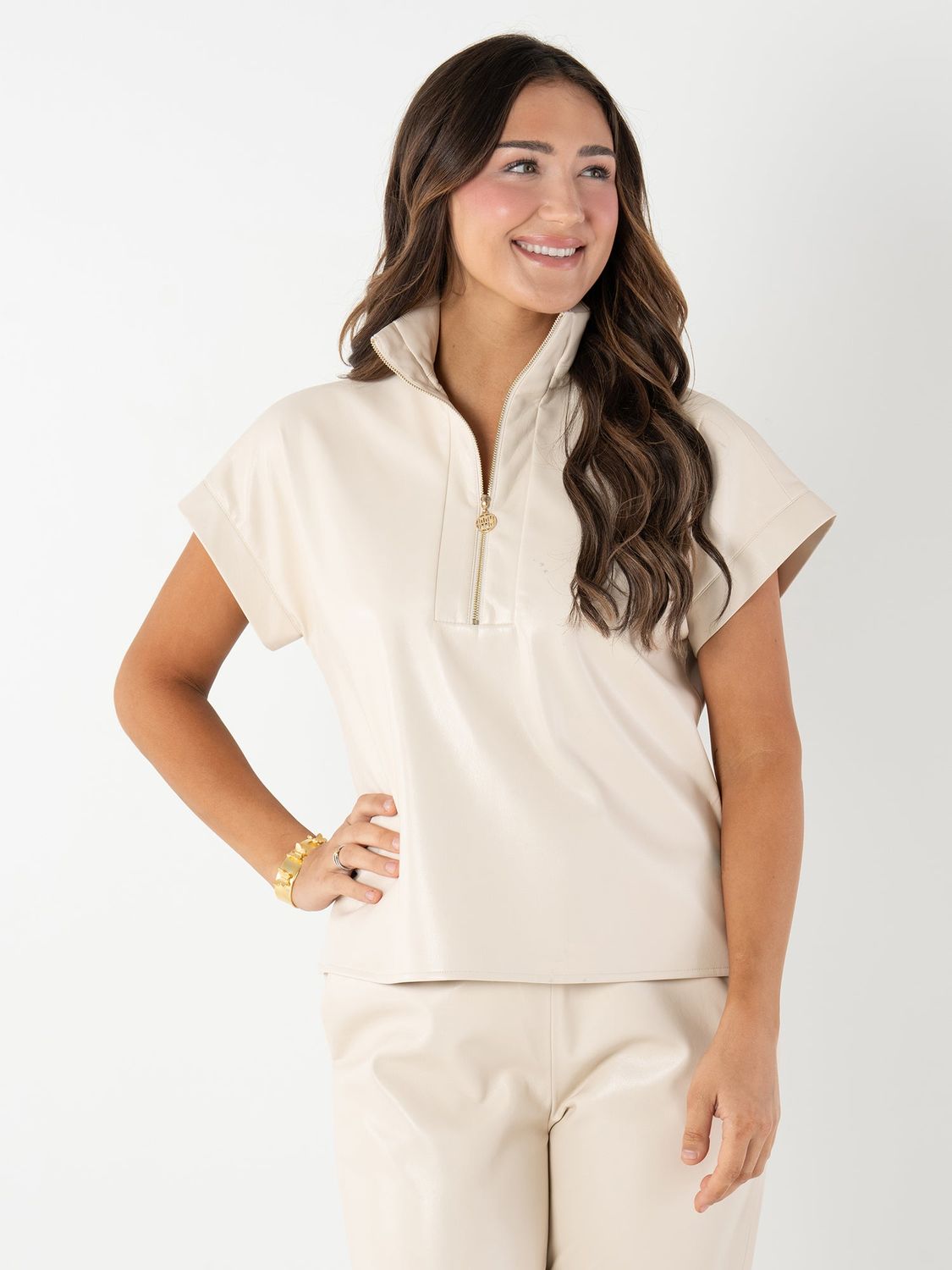 EMILY MCCARTHY Poppy pullover sandshell vegan leat