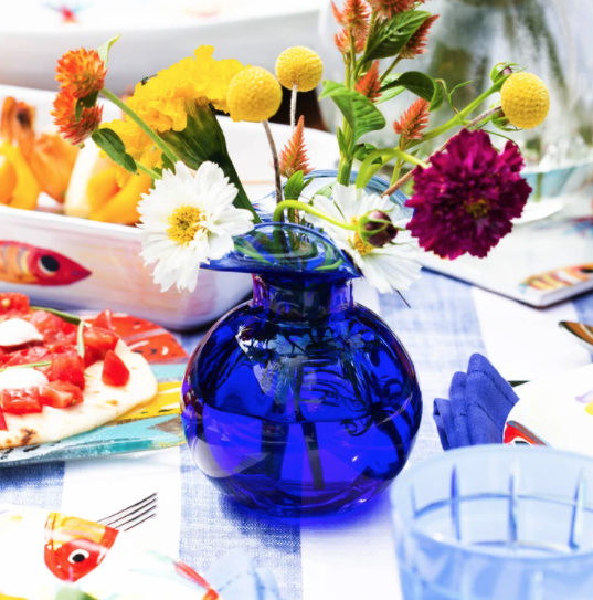 VIETRI Hibiscus Bud Vase COBALT