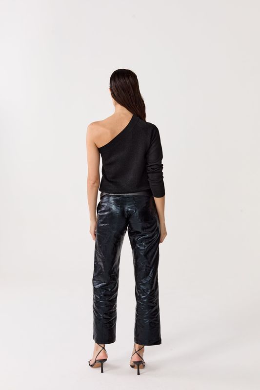LANHTROPY Astro black linen metallic trouser