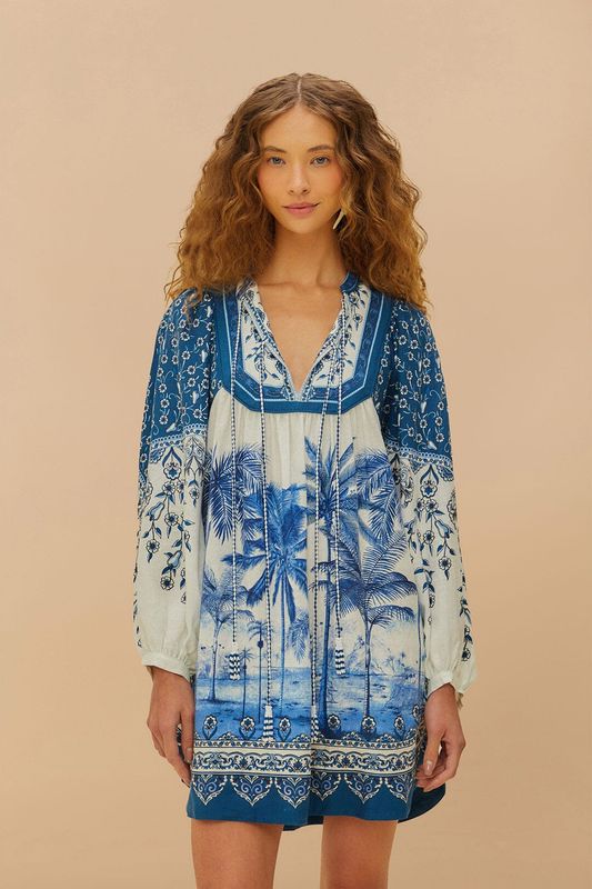 FARM RIO Palm Tree Beach Off White Mini Dress FARM RIO Palm Tree Beach Off White Mini Dress