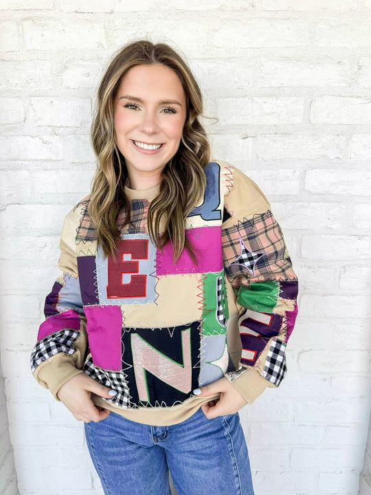 QUEEN OF SPARKLES Queen Patchwork Sweatshirt QUEEN OF SPARKLES Queen Patchwork Sweatshirt