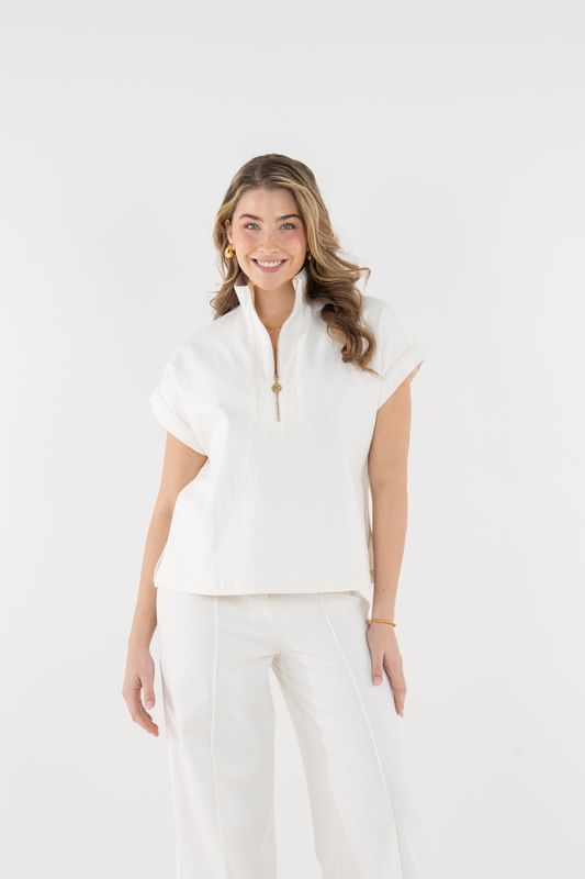 EMILY MCCARTHY Poppy pullover gardenia denim