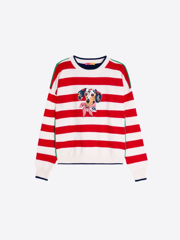 VILAGALLO Navy Red Stripe Dog Sweater