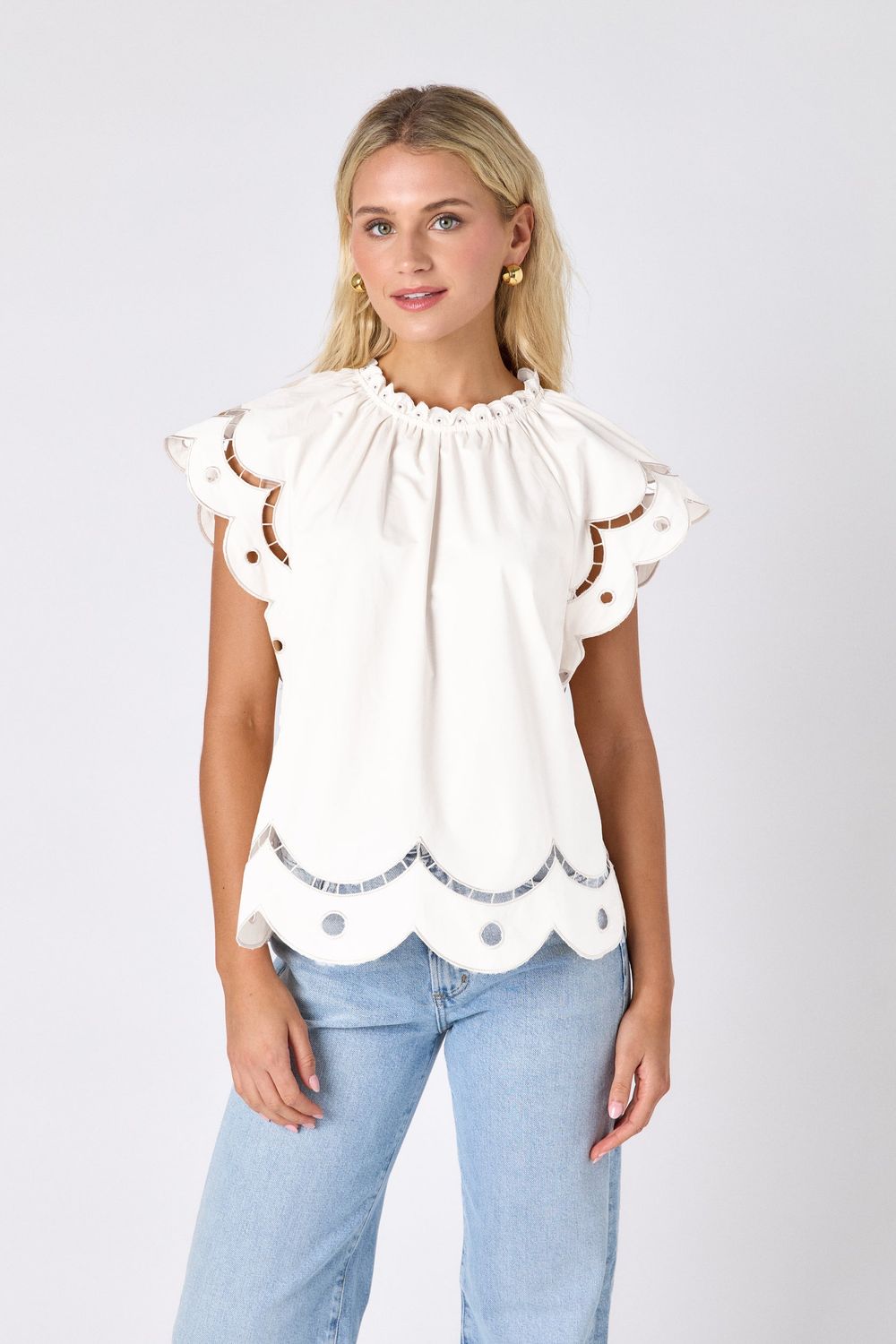 CROSBY Bess Top Cream Cotton Twill