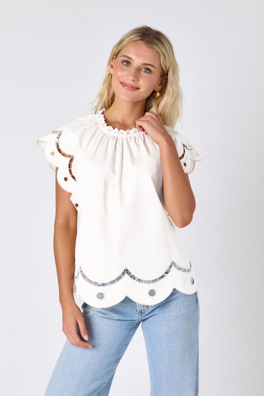 CROSBY Bess Top Cream Cotton Twill
