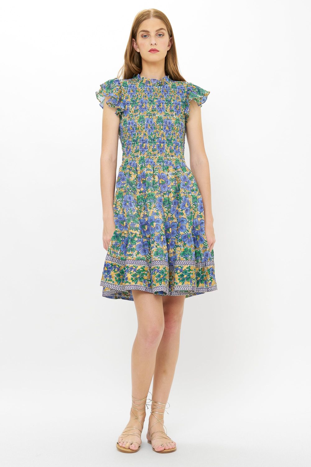 OLIPHANT Smocked Flirty Short Dress TajAqua