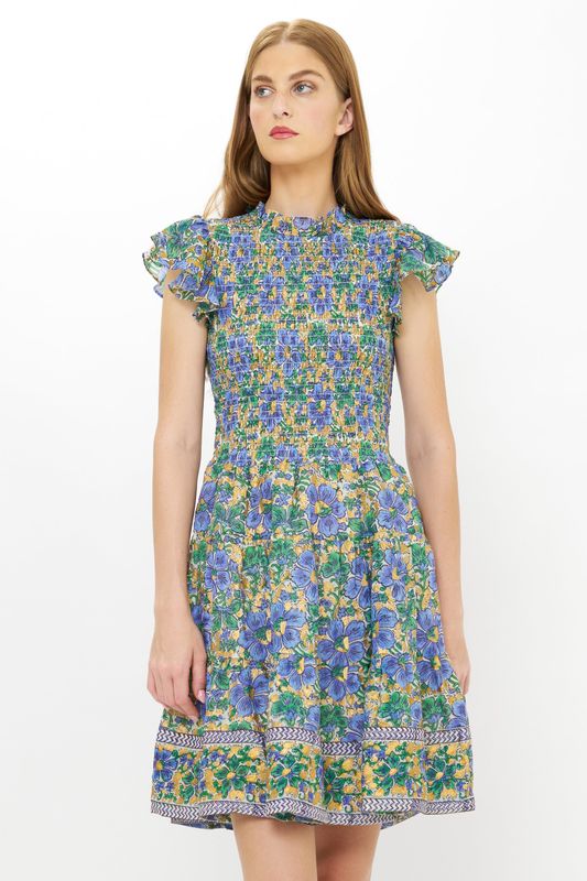 OLIPHANT Smocked Flirty Short Dress TajAqua