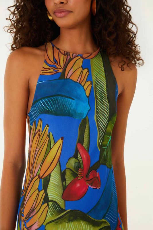 FARM RIO Banana Grapes blue sleeveless maxi dress