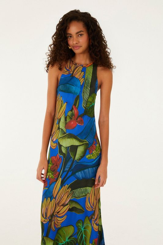 FARM RIO Banana Grapes blue sleeveless maxi dress