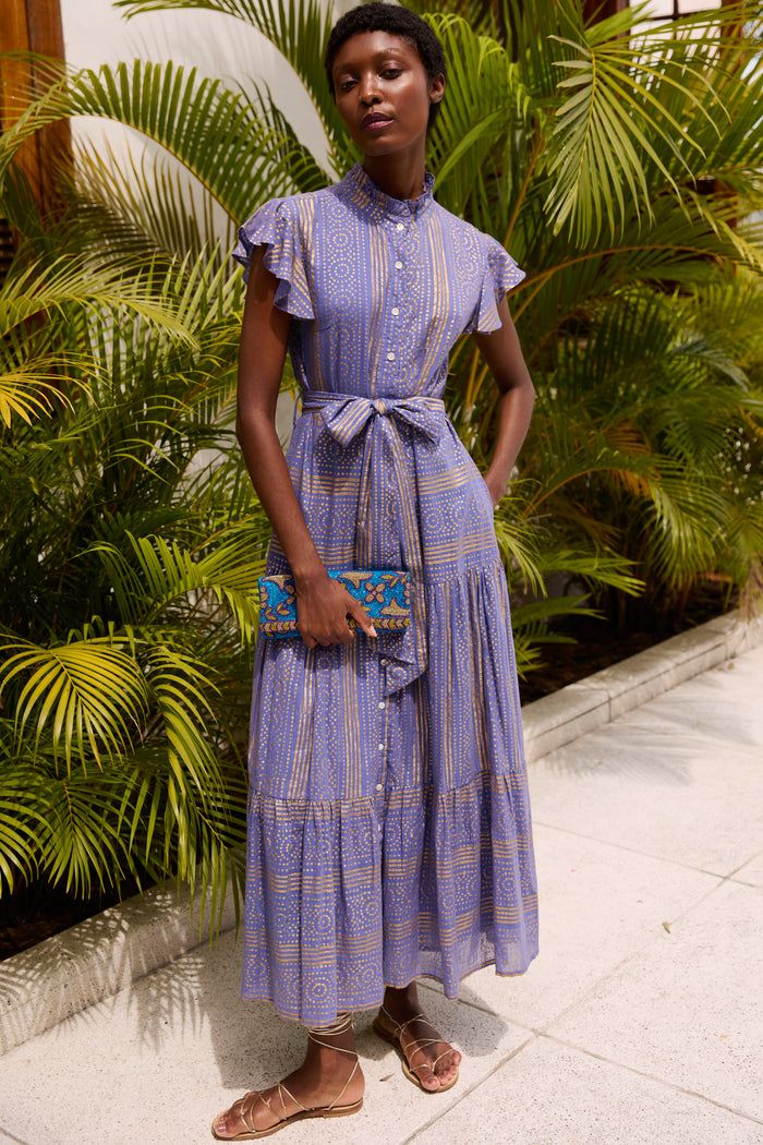 OLIPHANT Helene Ruffle Collar Button Maxi Dress