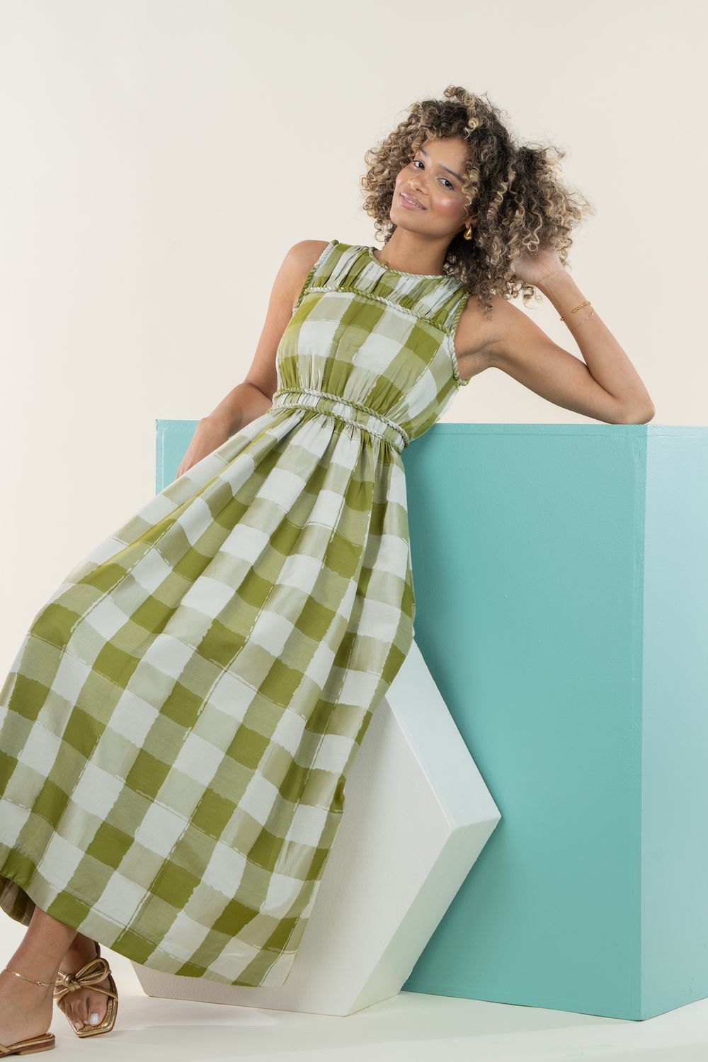 EMILY MCCARTHY Sorrento Dress Gingham Jacquard EMILY MCCARTHY Sorrento Dress Gingham Jacquard