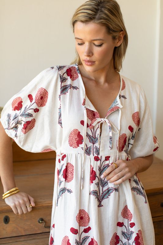 EMERSON FRY Bastian Short Dress Blush Peony linen