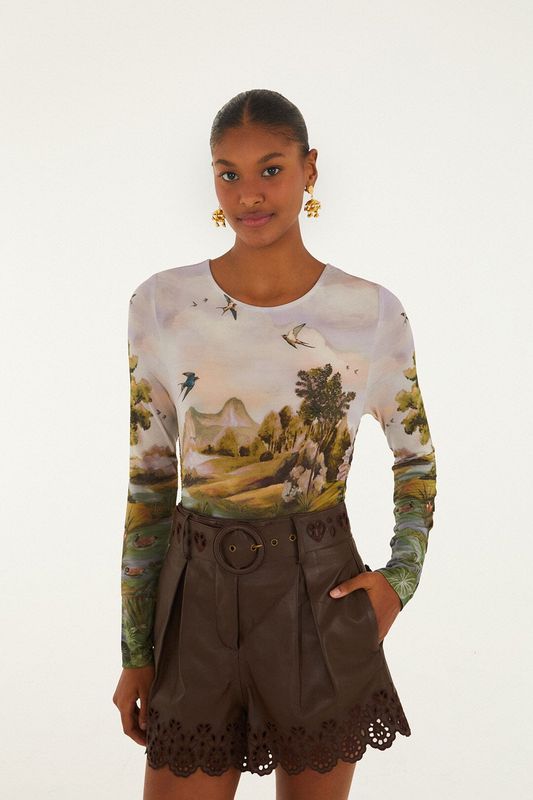 FARM RIO Countryside Landscape Jersey Blouse FARM RIO Countryside Landscape Jersey Blouse