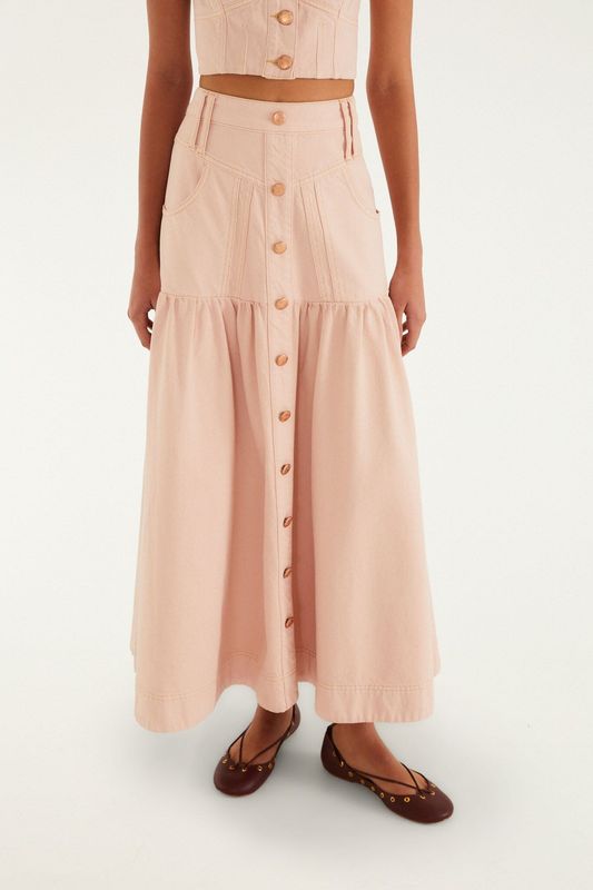 FARM RIO Bisne Twill Midi Skirt Rose Pink
