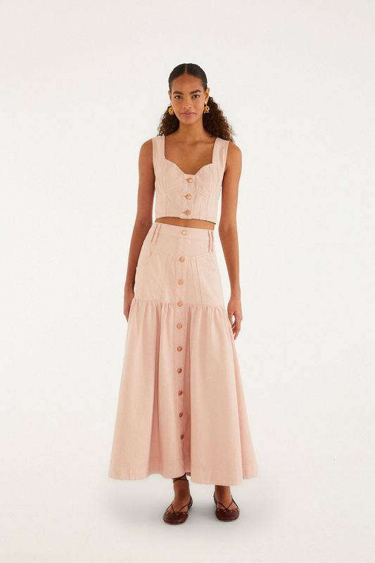 FARM RIO Bisne Twill Midi Skirt Rose Pink FARM RIO Bisne Twill Midi Skirt Rose Pink