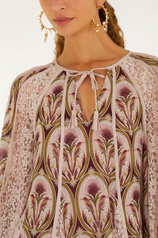 FARM RIO Birds Tree Garden Medal blouse