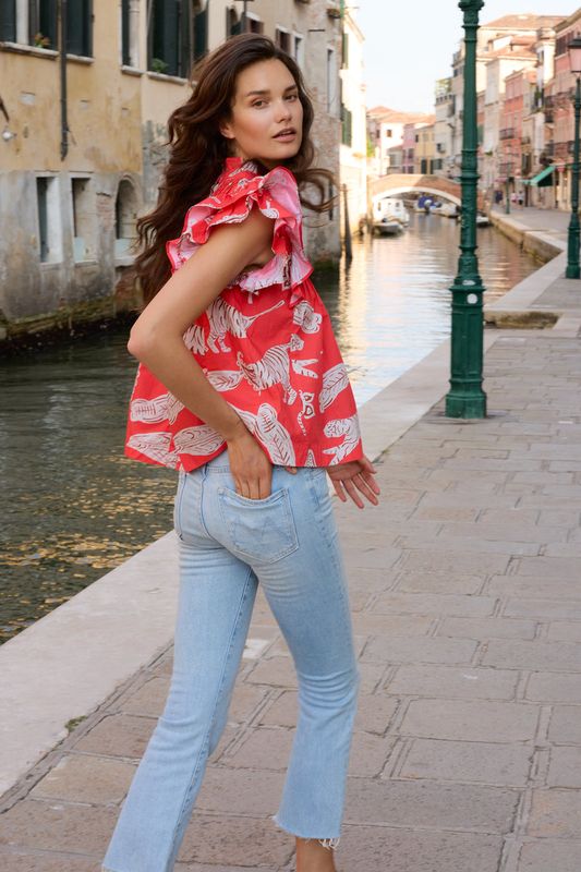 OLIPHANT Pintuck Ruffle Blouse Bengal Brick