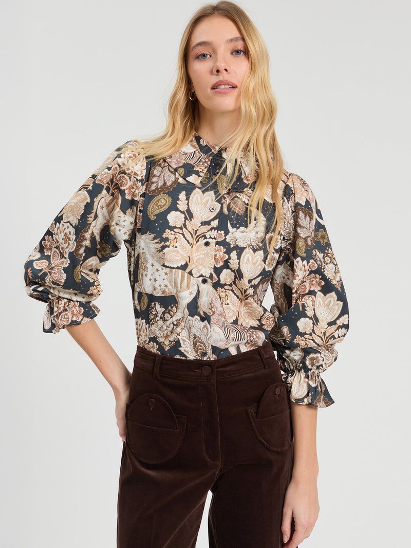 VILAGALLO Navy Horse Print Shirt