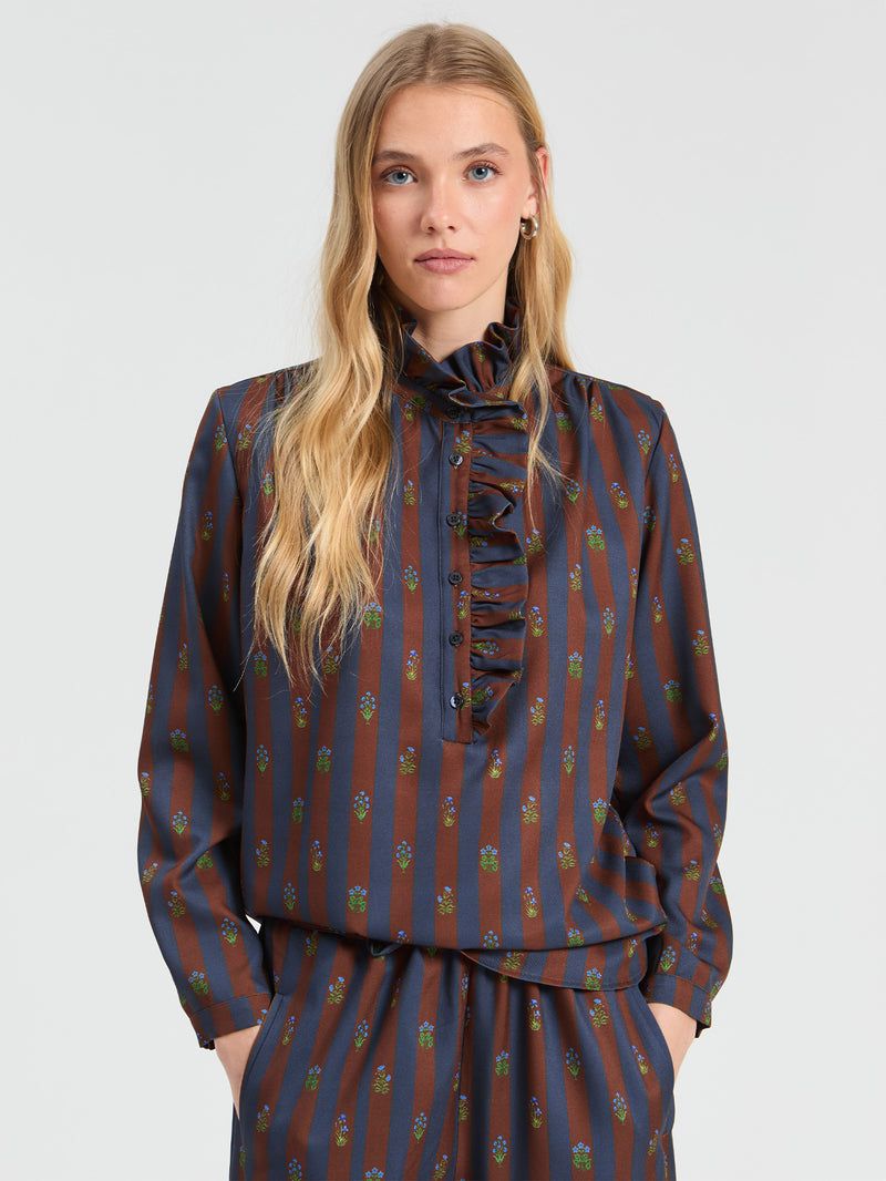 VILAGALLO Indian Floral Stripe Blouse