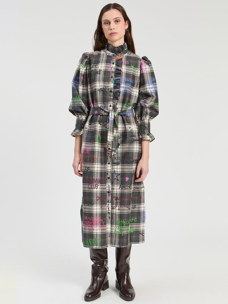 VILAGALLO Plaid Graffiti Midi Dress VILAGALLO Plaid Graffiti Midi Dress
