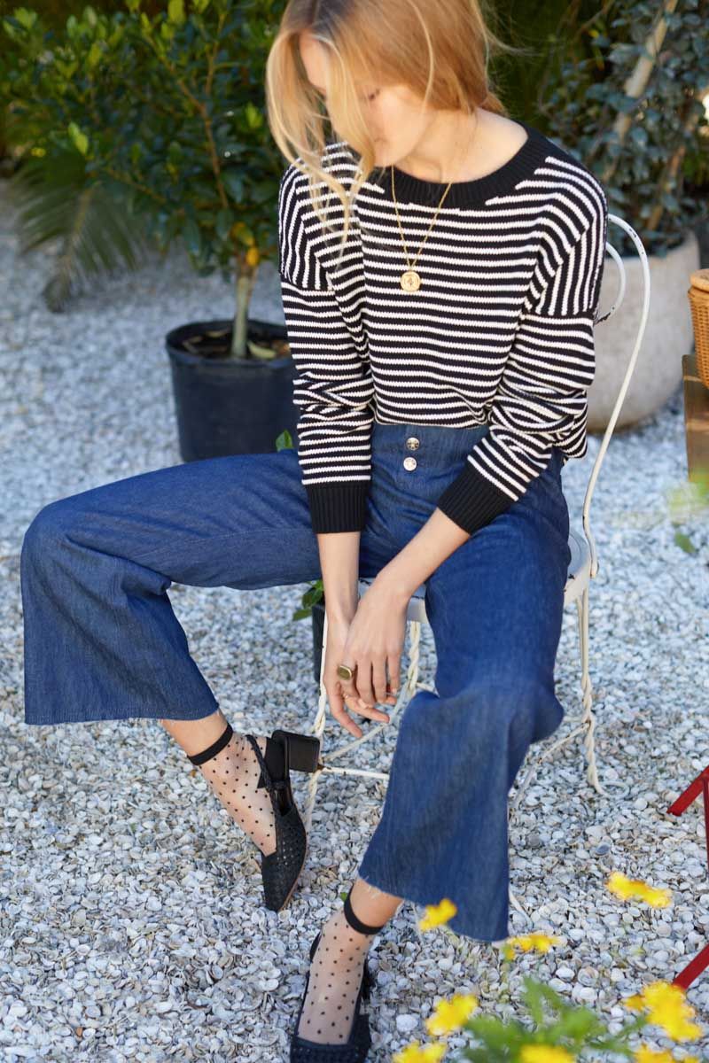 EMERSON FRY Carolyn Sweater Ivory Stripe Black