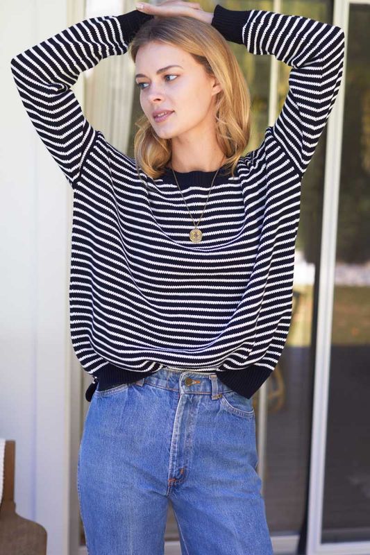 EMERSON FRY Carolyn Sweater Ivory Stripe Black