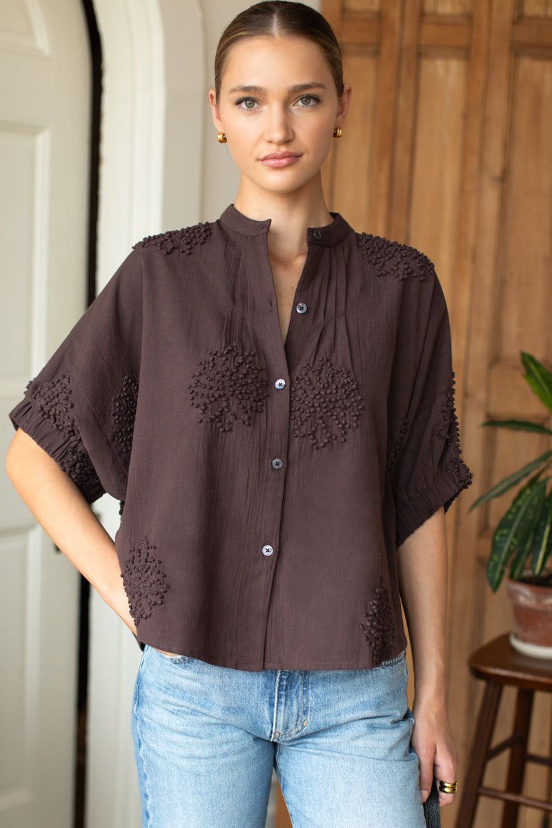 EMERSON FRY Mandarin Collar Top Vintage Chestnut O/S EMERSON FRY Mandarin Collar Top Vintage Chestnut O/S