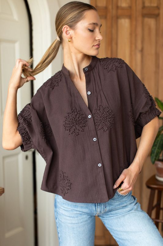 EMERSON FRY Mandarin Collar Top Vintage Chestnut O/S
