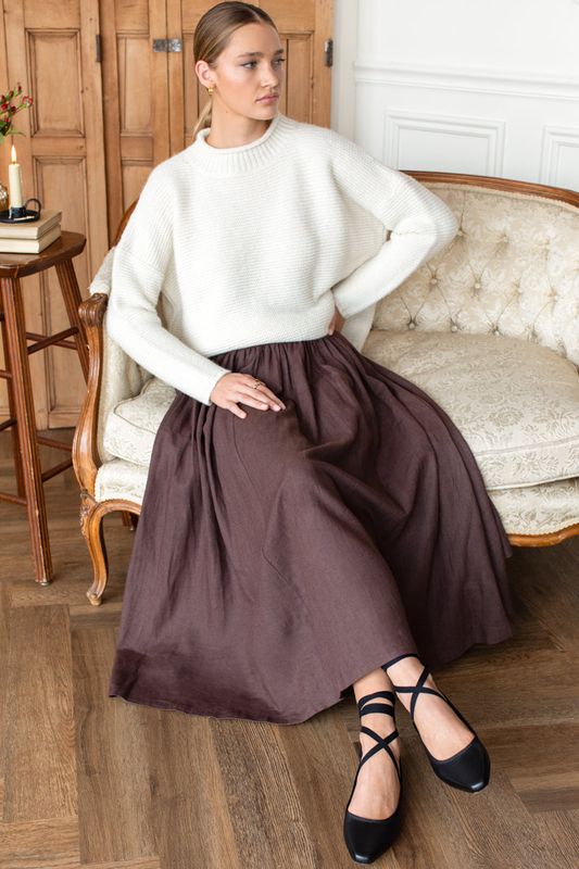 EMERSON FRY Smocked Maxi Skirt Vintage Chestnut