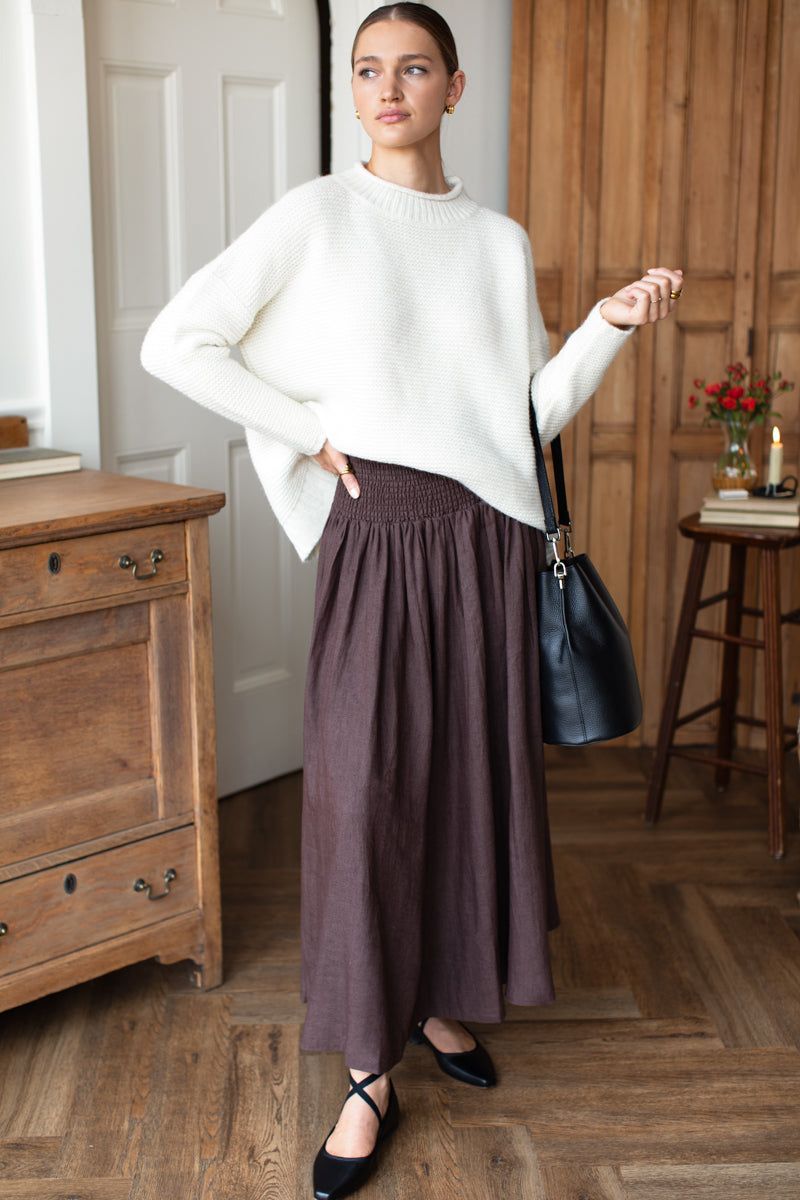 EMERSON FRY Smocked Maxi Skirt Vintage Chestnut