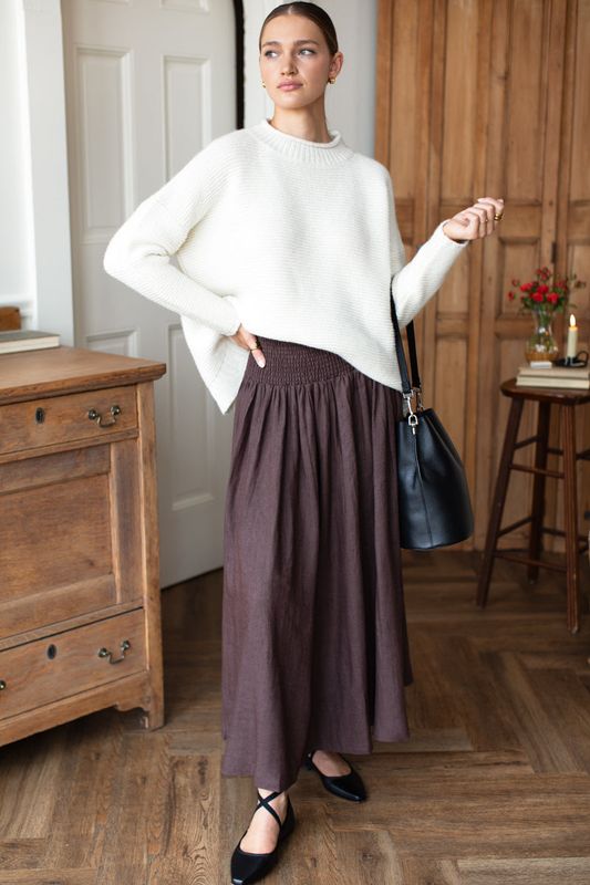 EMERSON FRY Smocked Maxi Skirt Vintage Chestnut EMERSON FRY Smocked Maxi Skirt Vintage Chestnut