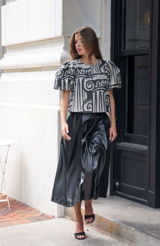 EMILY MCCARTHY Dotty Skirt Black Faux Leather