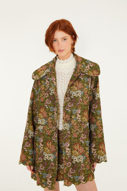 FARM RIO Flower Jacquard Lapel Trench Coat FARM RIO Flower Jacquard Lapel Trench Coat