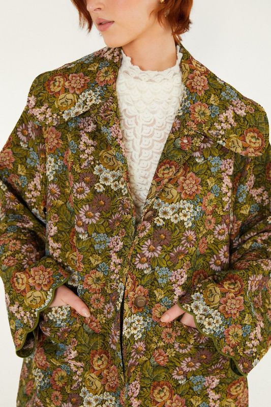 FARM RIO Flower Jacquard Lapel Trench Coat