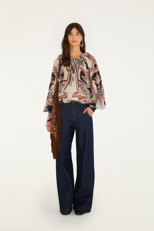 FARM RIO Tapestry Beige Long Sleeve Blouse FARM RIO Tapestry Beige Long Sleeve Blouse