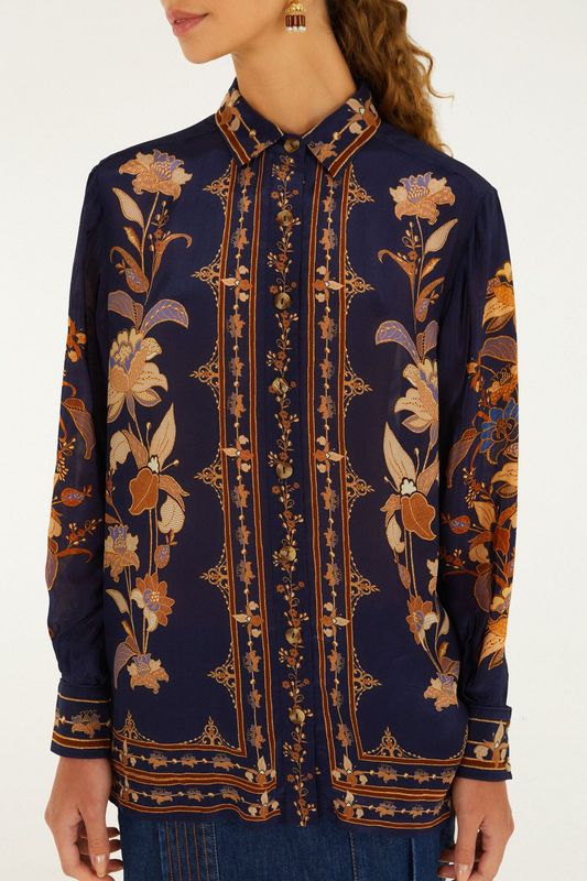 FARM RIO Liz Navy Blue Long Sleeve Top