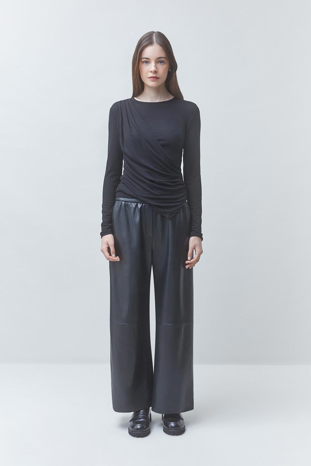 SUNCOO Mirko Noir Long Sleeve Drape Top
