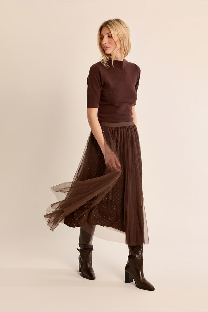 MOLLY BRACKEN Chocolate Tulle Skirt W/ Rhinestones MOLLY BRACKEN Chocolate Tulle Skirt W/ Rhinestones