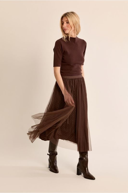 MOLLY BRACKEN Chocolate Tulle Skirt W/ Rhinestones MOLLY BRACKEN Chocolate Tulle Skirt W/ Rhinestones