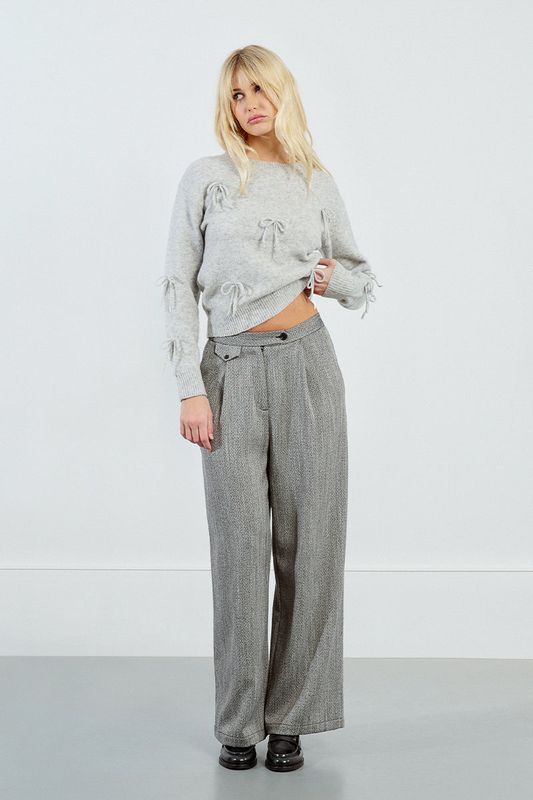 MOLLY BRACKEN Grey Sweater With Bow Sleeves MOLLY BRACKEN Grey Sweater With Bow Sleeves