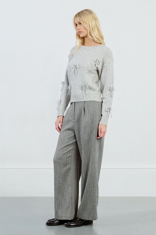 MOLLY BRACKEN Grey Sweater With Bow Sleeves