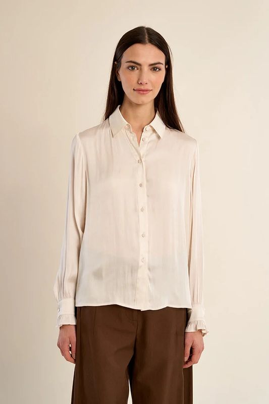 MOLLY Bracken Off White Silky Button Down Blouse