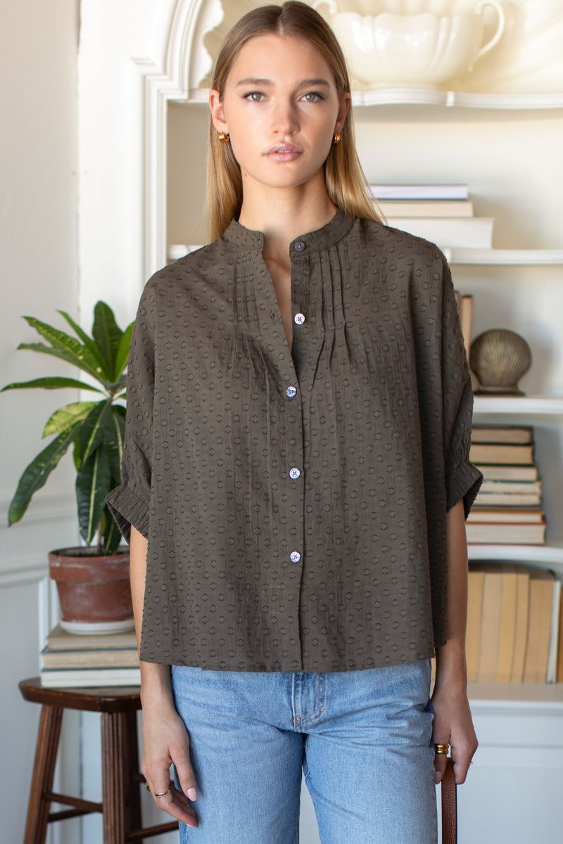 EMERSON FRY Mandarin Collar Top O/S Olive Grove EMERSON FRY Mandarin Collar Top O/S Olive Grove