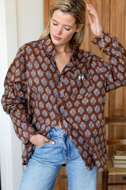 EMERSON FRY Ryan Shirt Library Flowers Cocoa